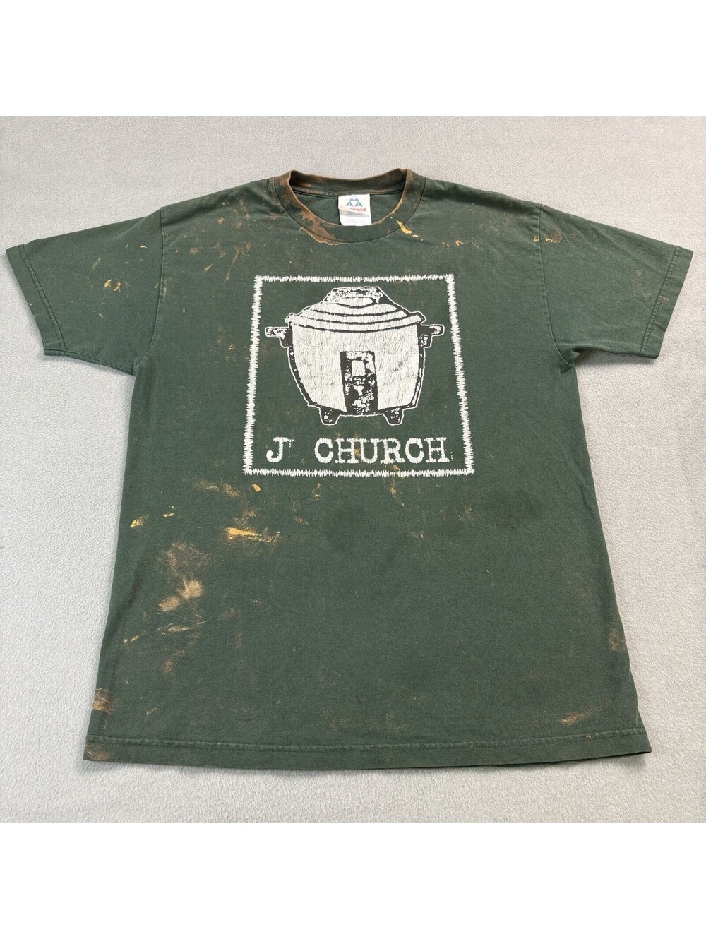 Vintage 90s J Church Punk Band T Shirt Size Large Green Thrashed